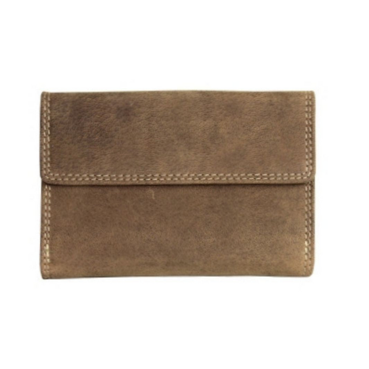 Portefeuille à rabat avec pochette à monnaie en cuir de bison fermé