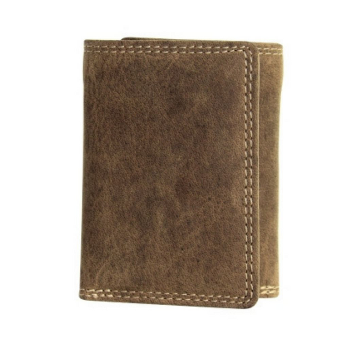 Devant d'un portefeuille à rabats compact en cuir de bison fermé