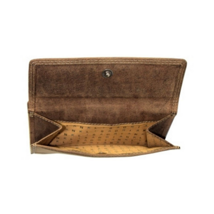 Portefeuille à rabat avec pochette à monnaie en cuir de bison ouvert