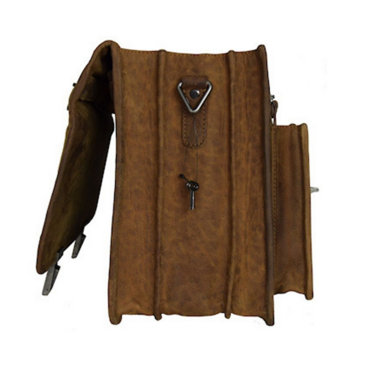 Porte-documents en cuir de bison avec fermeture à deux boucles verrouillables ouvert vue de côté