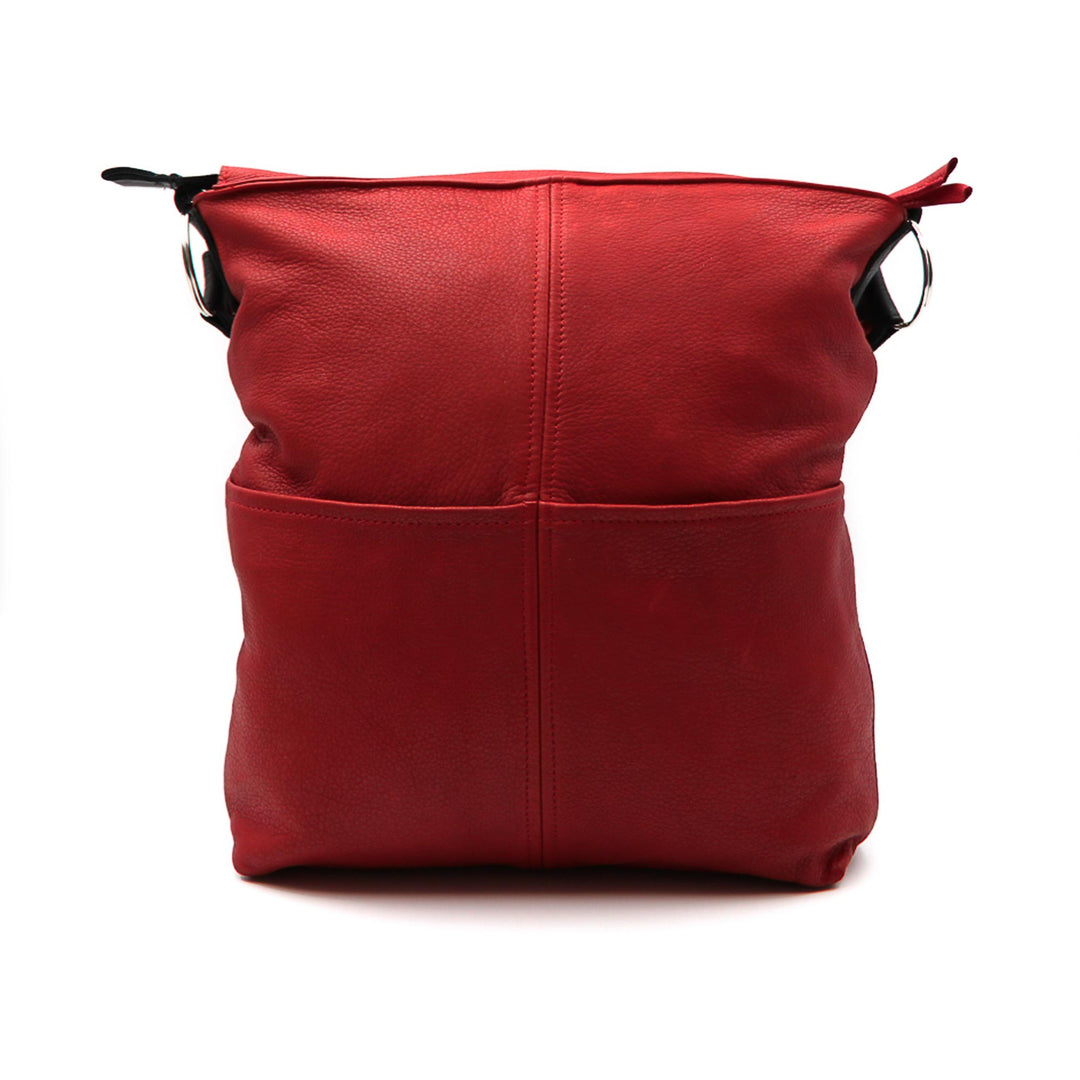 Sac à main fourre-tout rouge deux pochettes vu de derriere