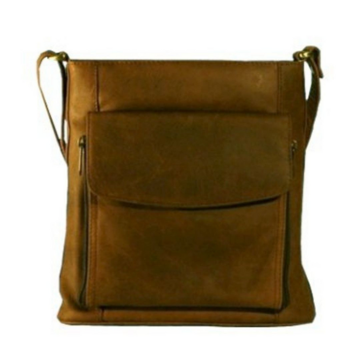 Sac bandoulière à portefeuille intégré en cuir de bison avec pochette sur le devant
