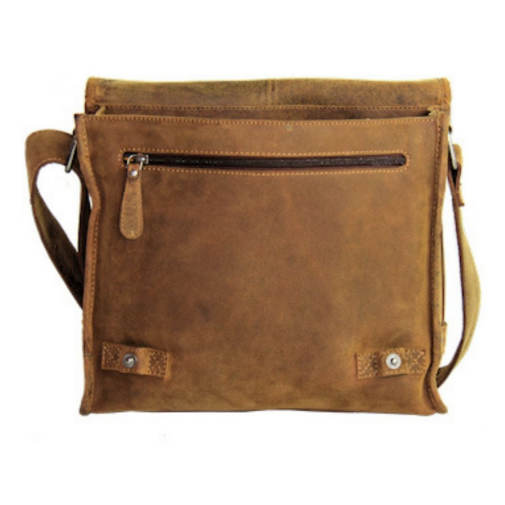 Sac bandouliere a rabat en cuir de bison avec pochette à fermeture eclair ouvert