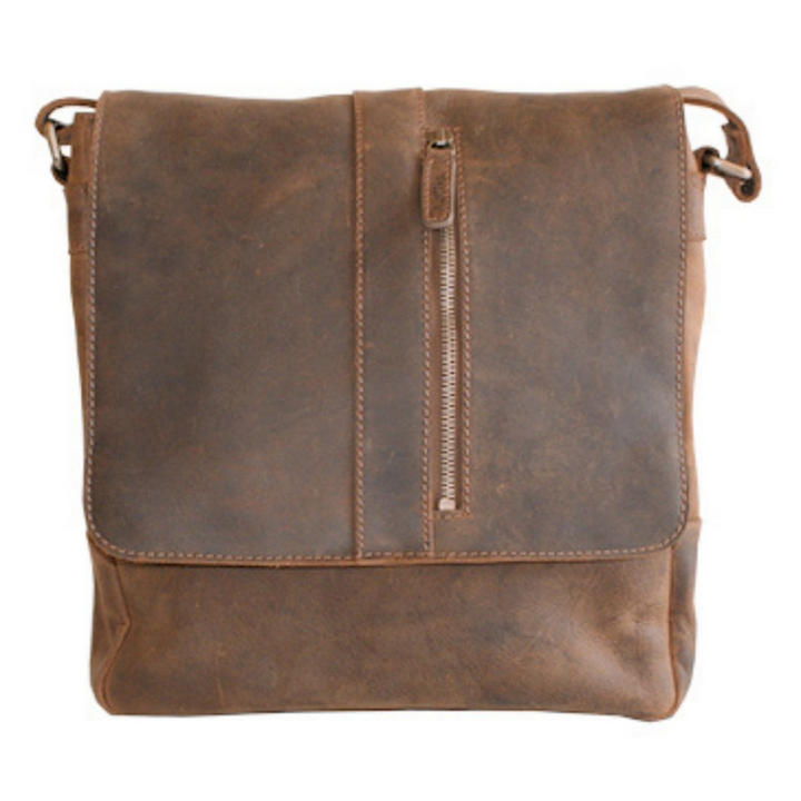 Sac messager format compact en cuir de bison avec badoulière
