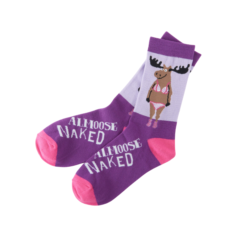 Chaussettes violettes et roses avec motif d'orignal en sous vetements ALMOOSE NAKED