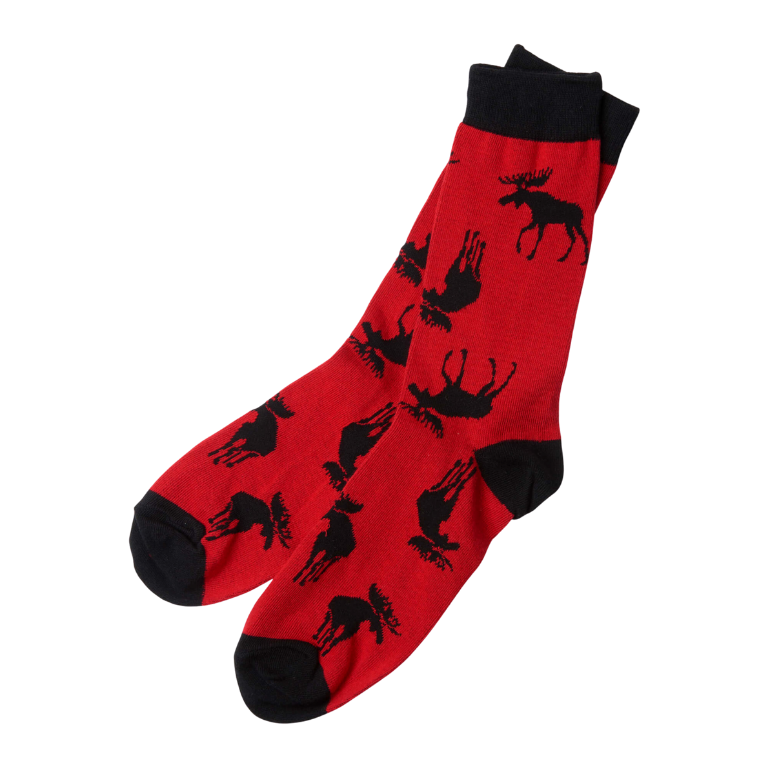 Chaussettes rouges et noires avec motifs d'orignaux noirs