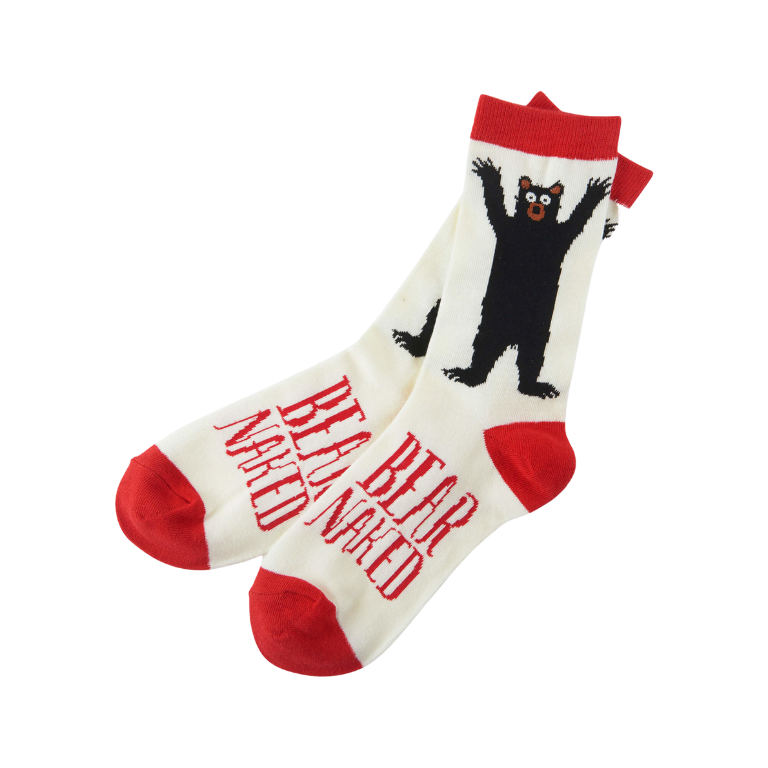 Chaussettes blanches et rouges avec motifs d'ours noirs BEAR NAKED