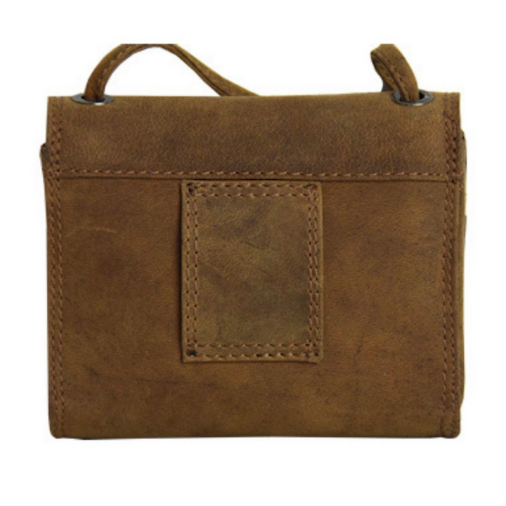 Arrière d'un petit sac organisateur en cuir de bison avec poignée