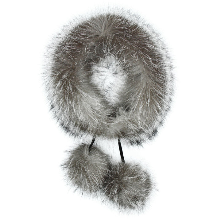 Bandeau de fourrure à 2 pompoms en renard indigo Fourrures audet