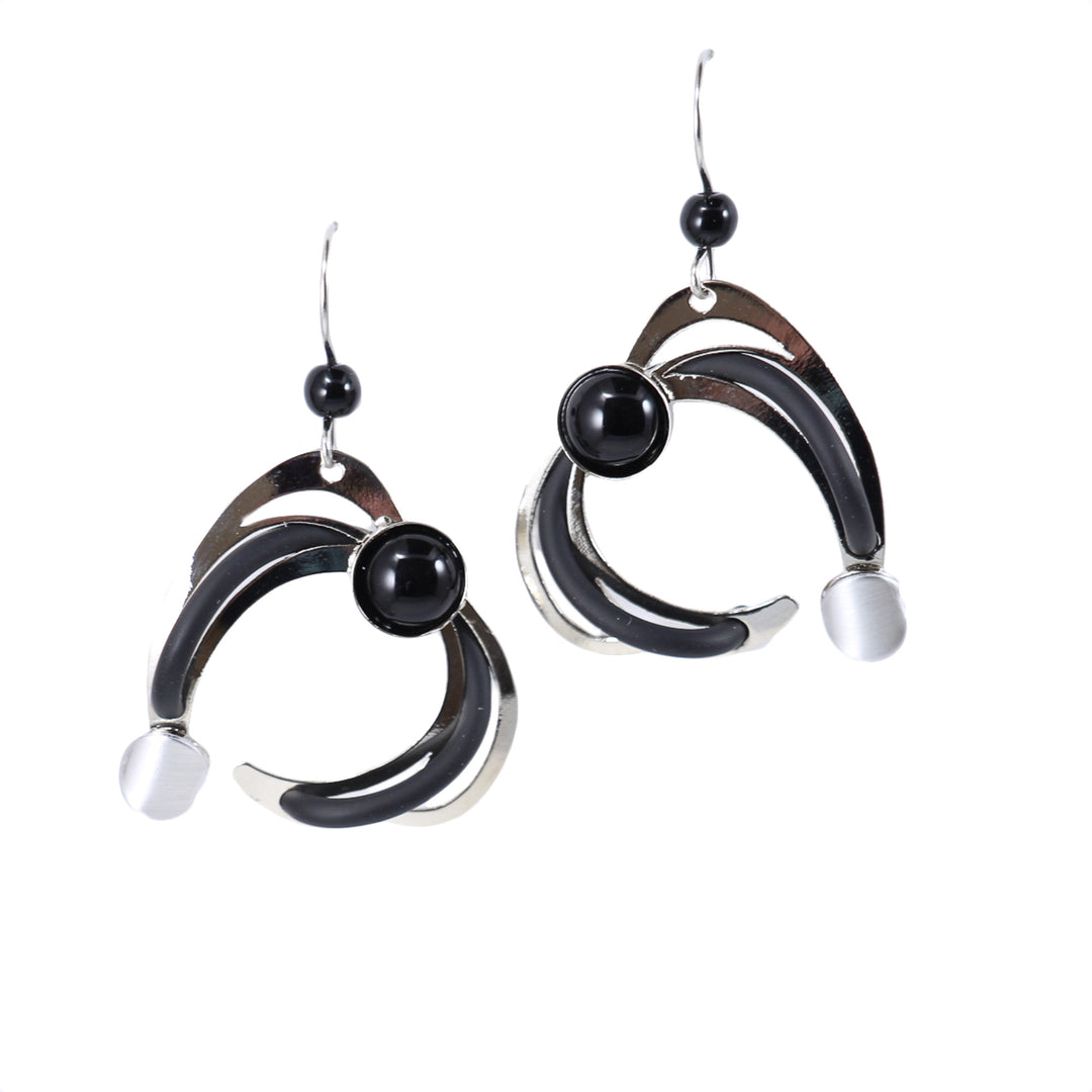 Boucles d'oreilles avec cercles noirs et pierres noires