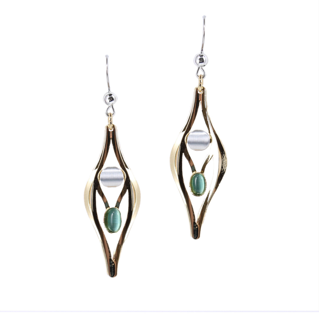 Boucles d'oreilles gouttes dorées avec pierres turquoises et grises