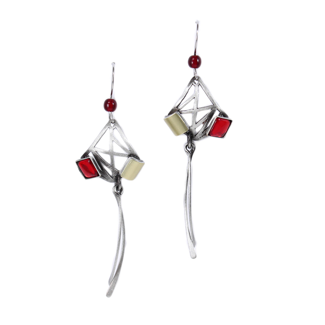 Boucles d'oreilles losange avec pierres rouges et dorées