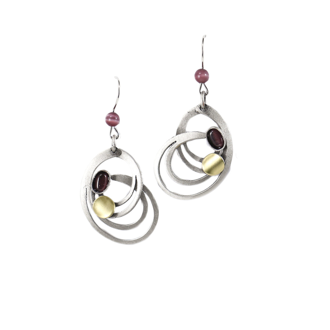 Boucles d'oreilles circulaires avec pierres pourpres et dorées