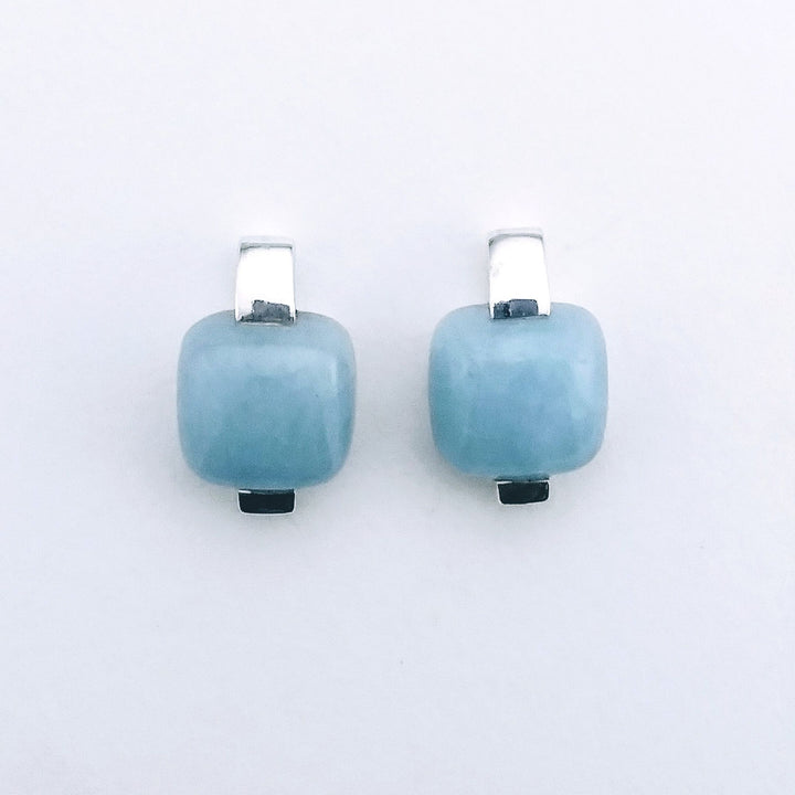 Boucles d'oreille Aigue marine carrées vue de face