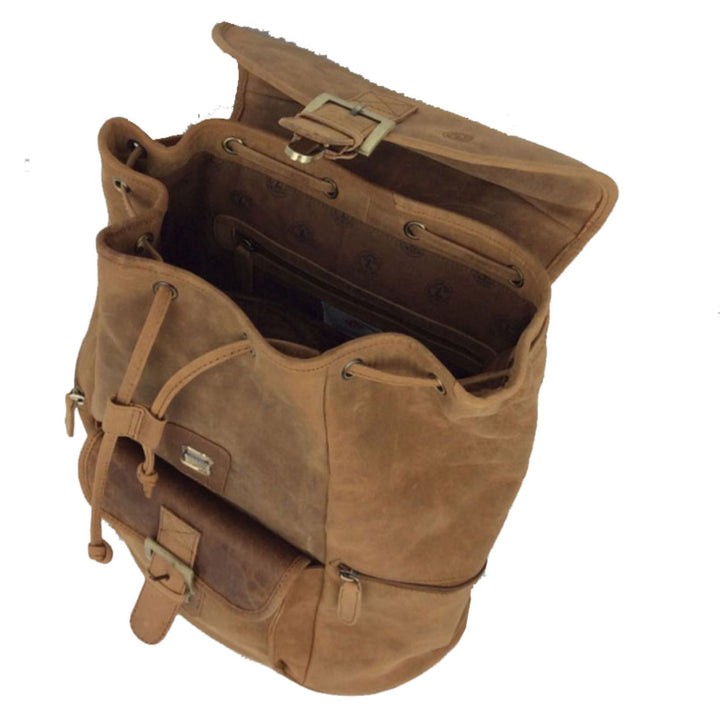 Sac à dos ouvert Canadian Leather en cuir de bison vu de dessus