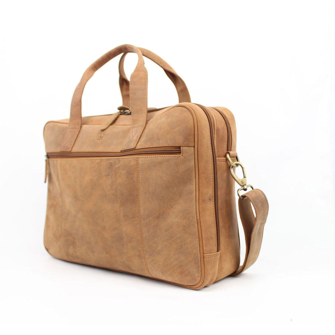 Sac en cuir de bison Canadian Leather avec bandoulière vu de 3/4