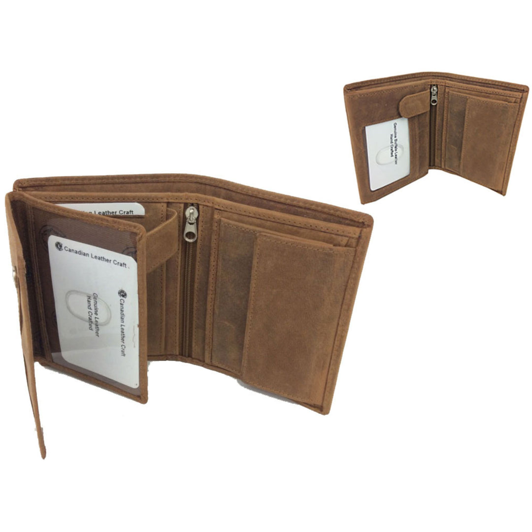 Portefeuille Canadian Leather en cuir de bison ouvert avec porte-cartes et rabat horizontal