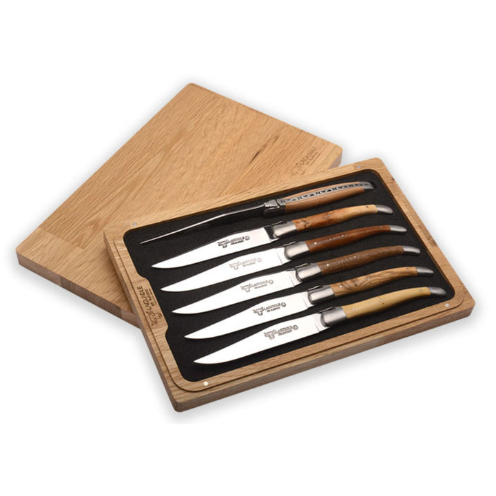 Coffret de 6 couteaux Laguiole en Aubrac avec manche en bois divers