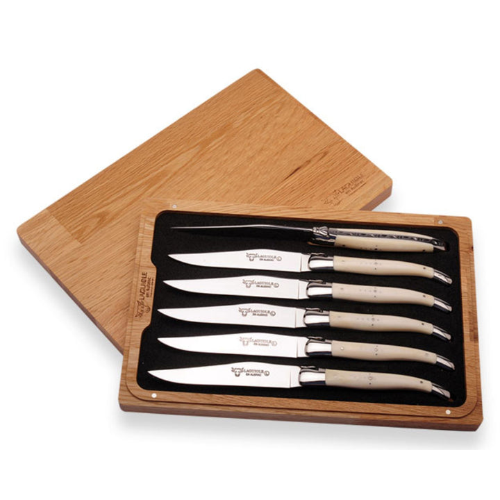 Coffret de 6 couteaux Laguiole avec manche en os brillant