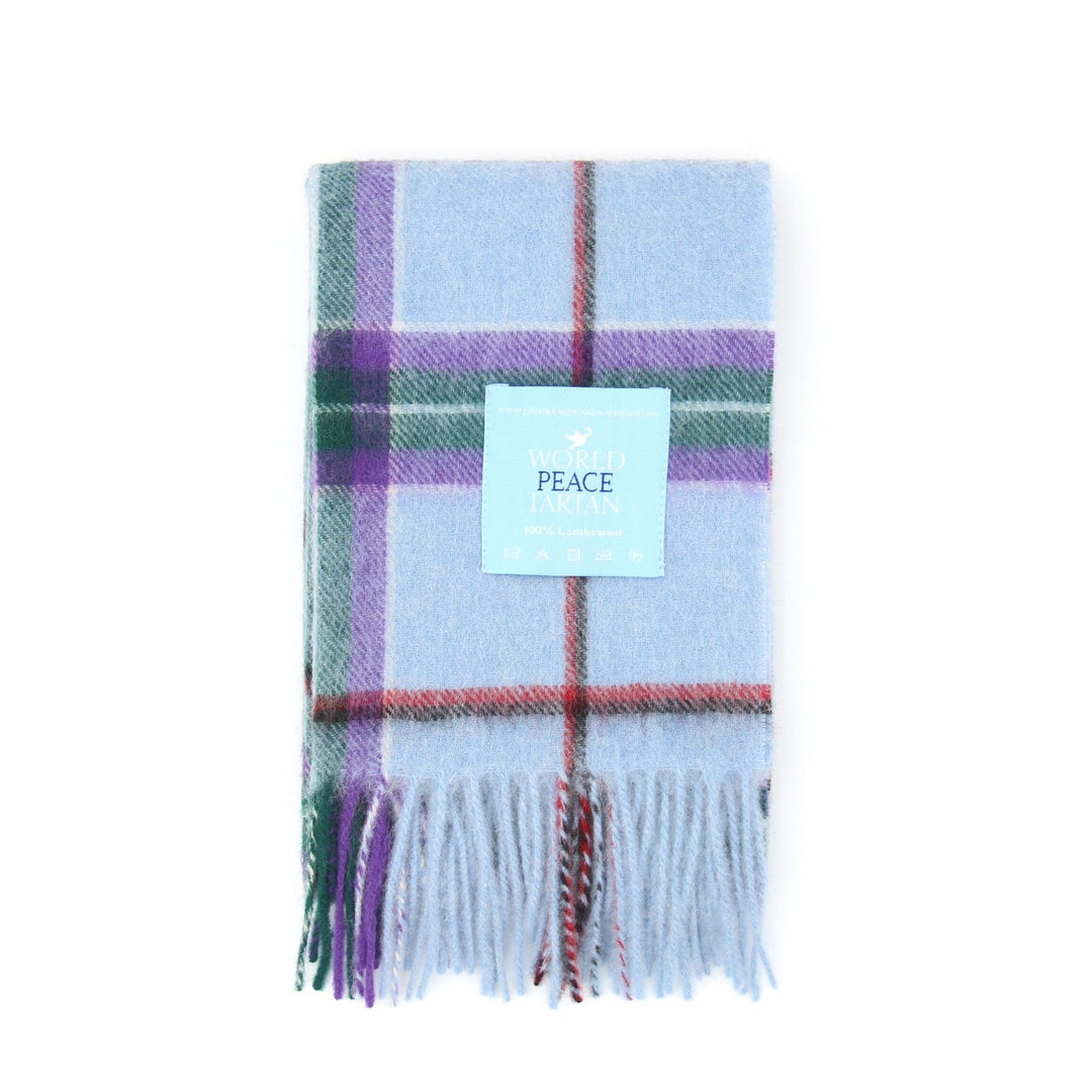 Foulard en laine d'agneau tartan paix mondiale bleu