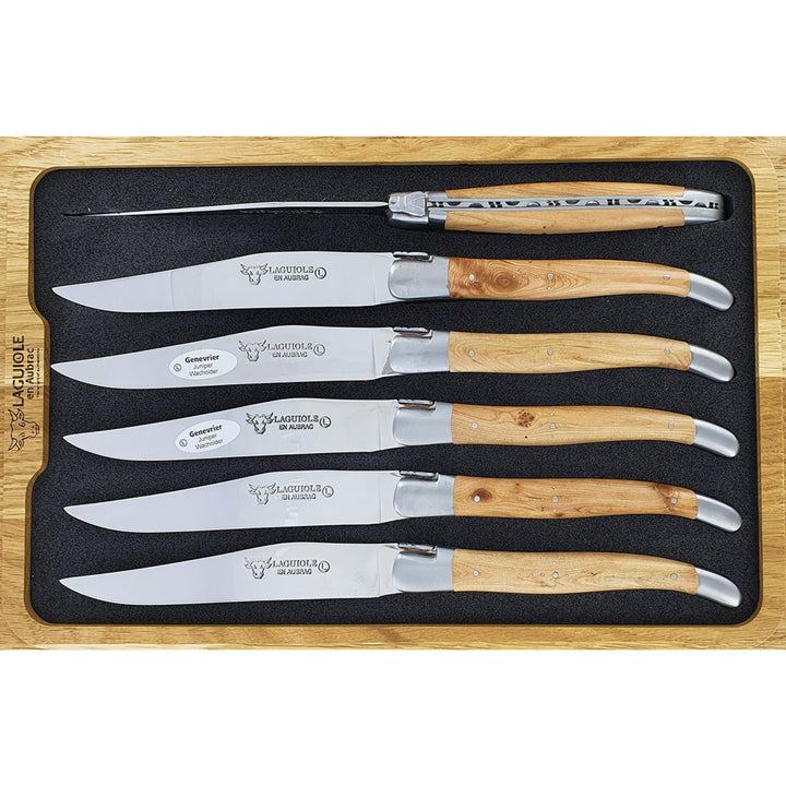 Coffret de 6 couteaux avec manche de genévrier vue de dessus