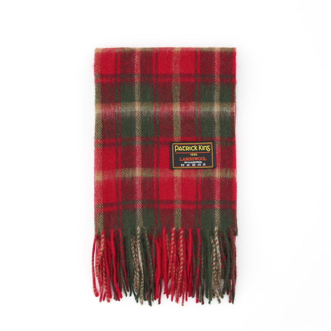 Foulard en laine d'agneau tartan rouge clair avec lignes vertes