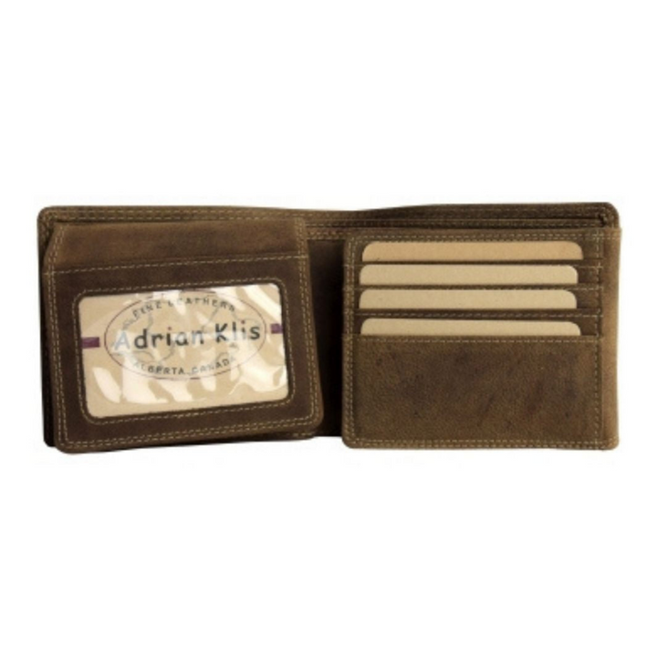 Portefeuille double rabat en cuir de bison ouvert sur ses 5 cartes d'identification