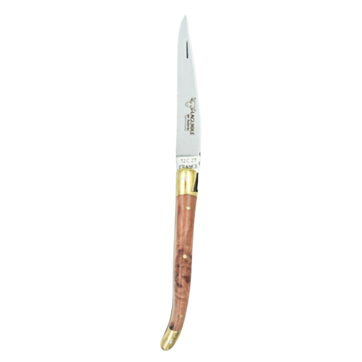 Couteau Laguiole manche en genevrier et mitres en laiton vu de côté