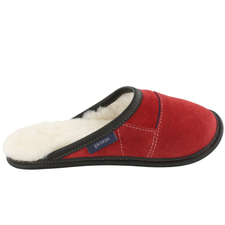 Mules rouge Garneau pour femme avec fourrure blanche