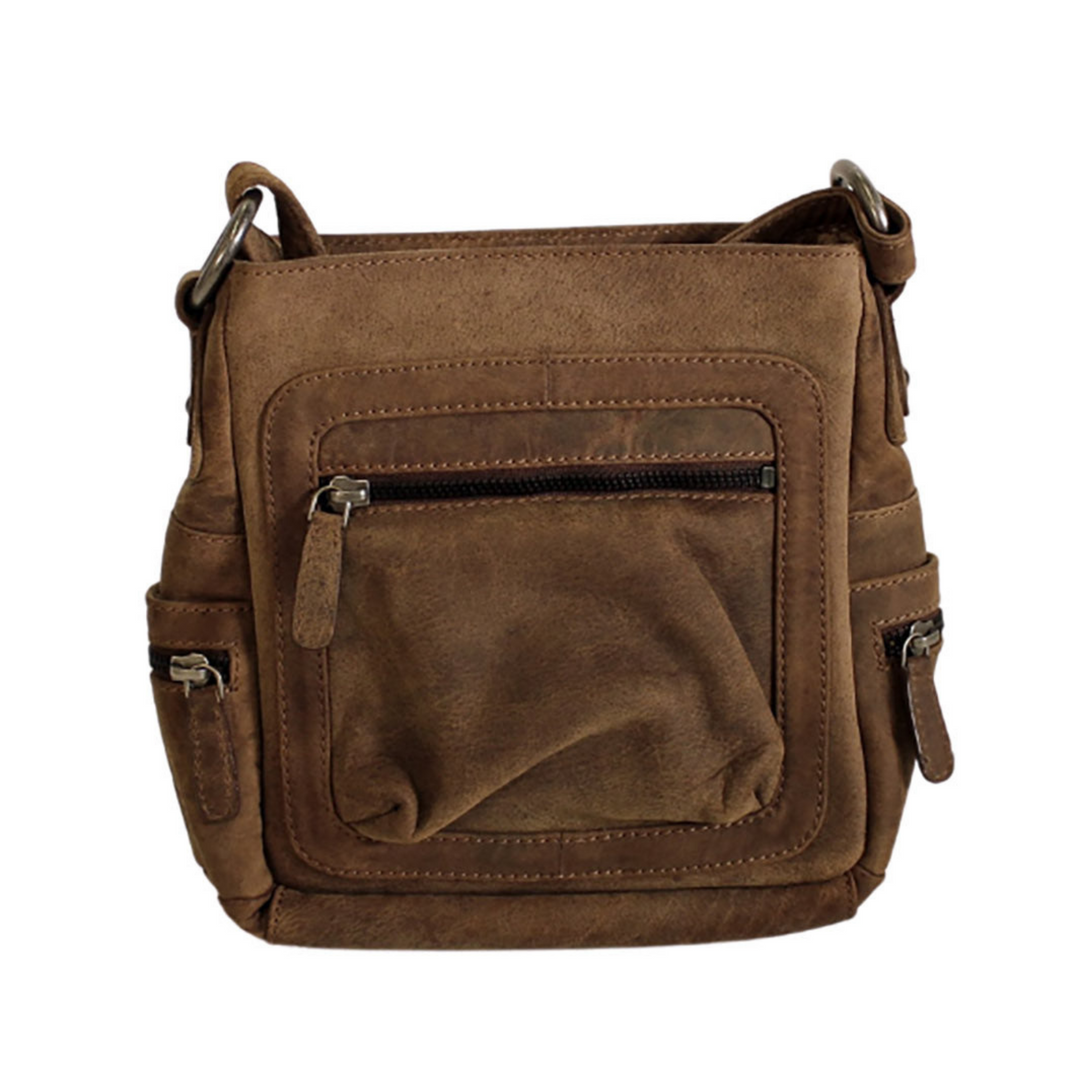 Sac a main en cuir de bison avec pochette à femeture eclair sur le devant