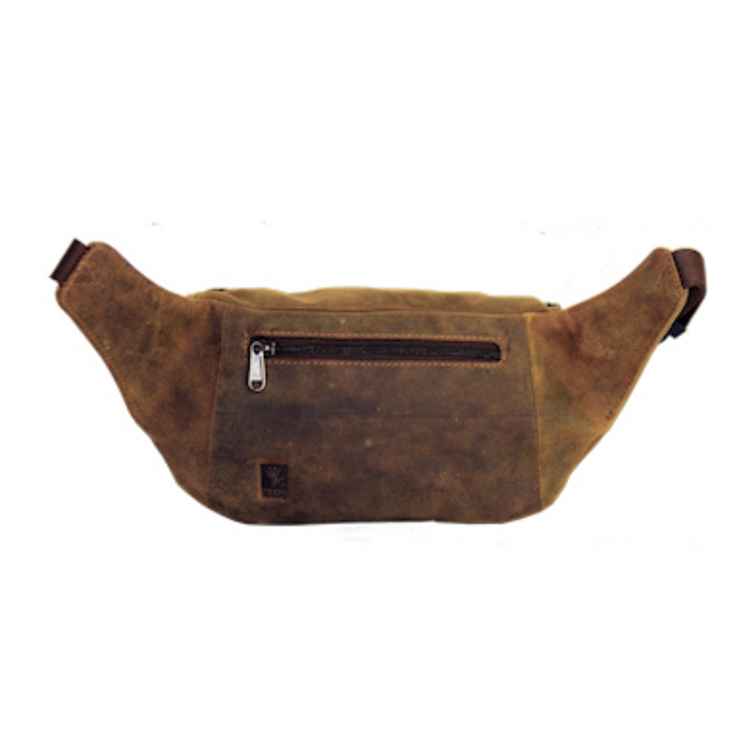 Sac banane en cuir de bison avec pochette à fermeture éclair vu de derrière