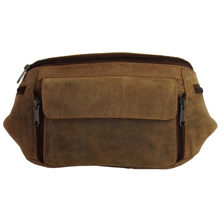Sac banane en cuir de bison avec pochette vu de devant