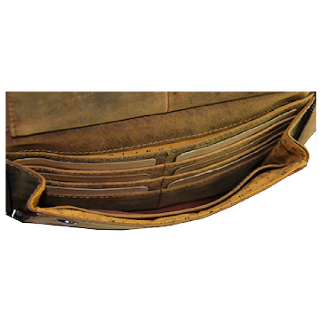 Intérieur de la pochette avant du sac banane en cuir de bison