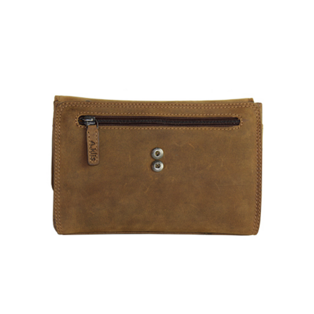 Sac rectangulaire en cuir de bison avec pochette vu de derrière