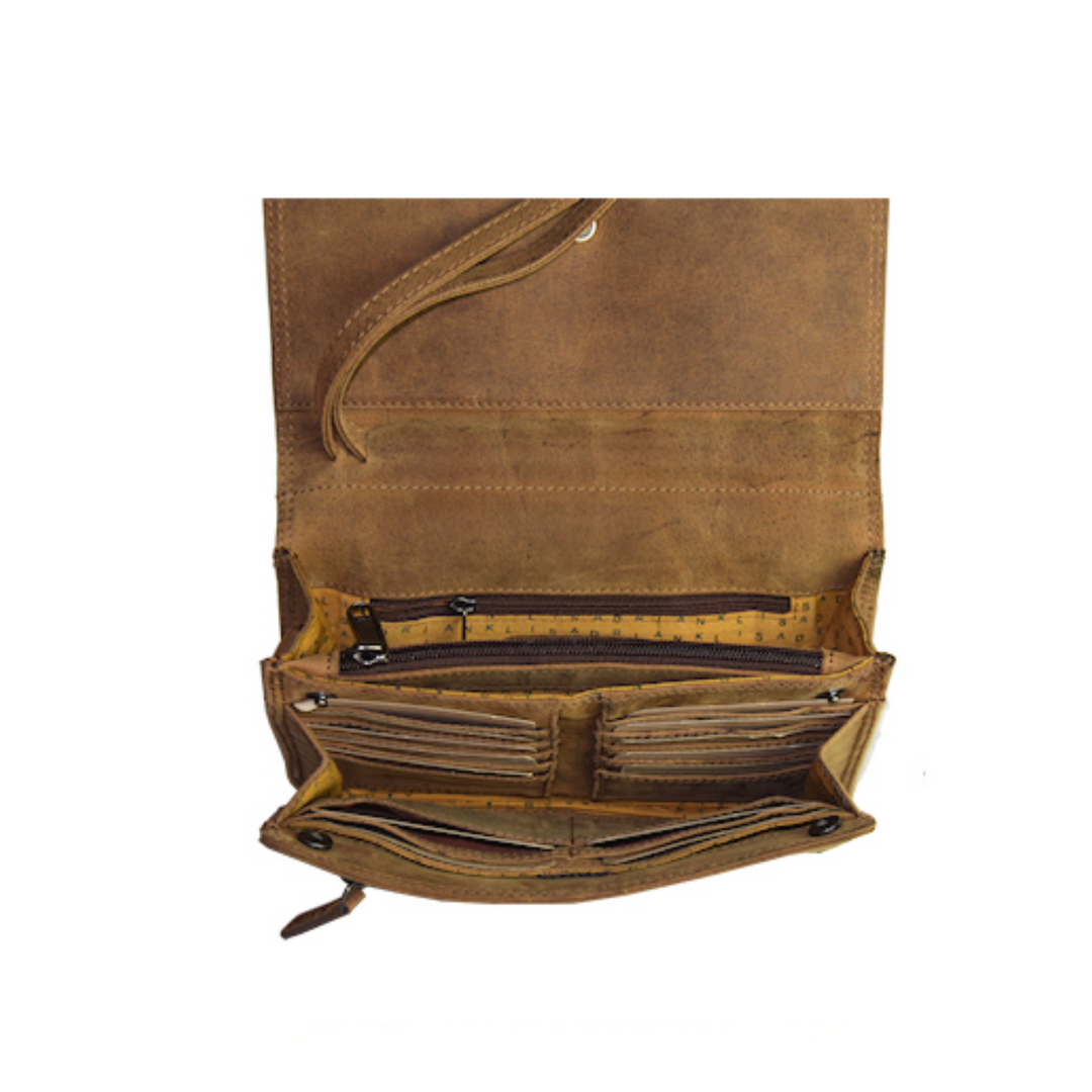 Sac rectangulaire en cuir de bison ouvert vu de dessus