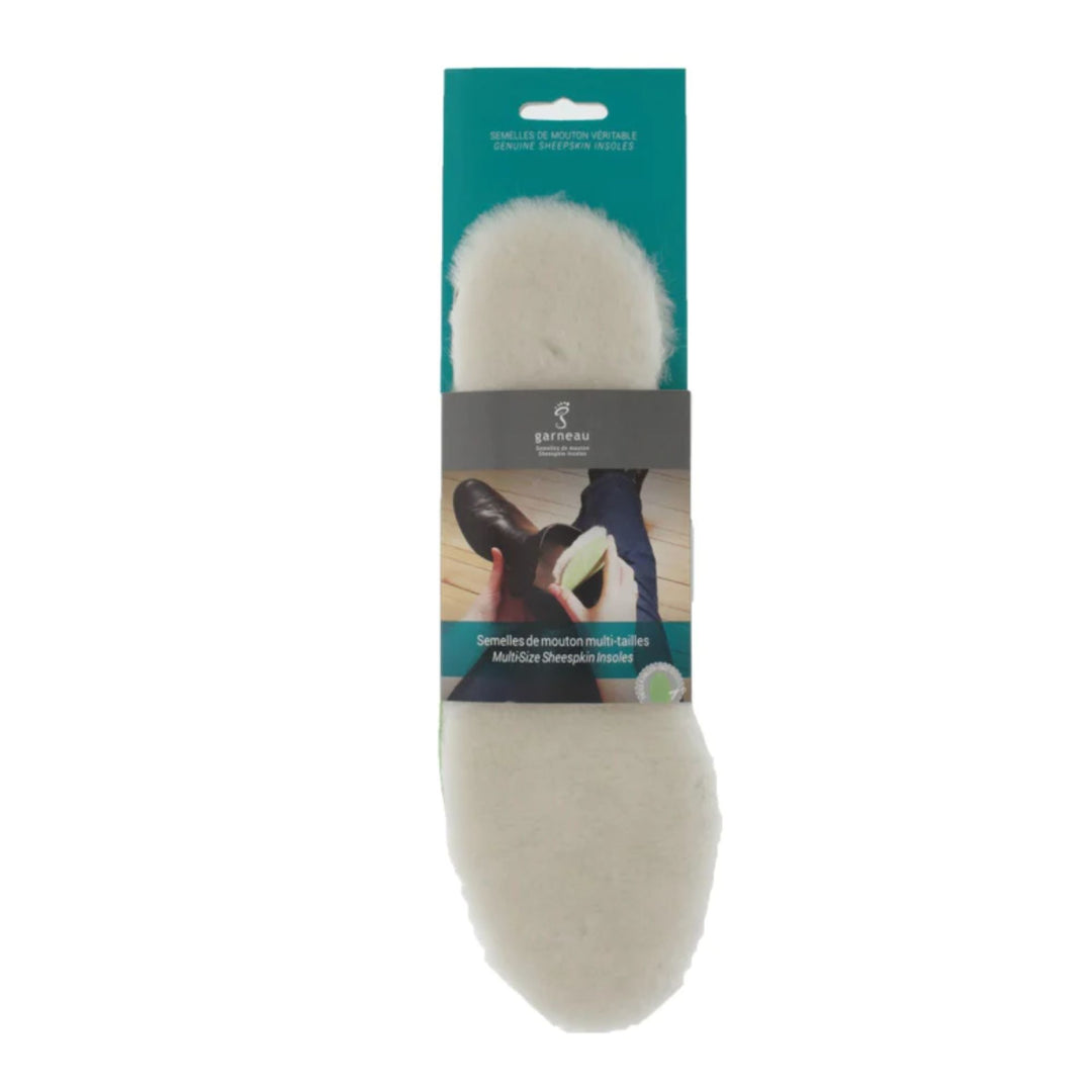 Semelles Garneau en mouton dans un carton turquoise