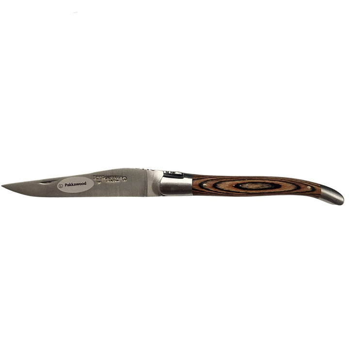 Couteau pliant brun ligné en pakkawood par Laguiole en Aubrac ouvert