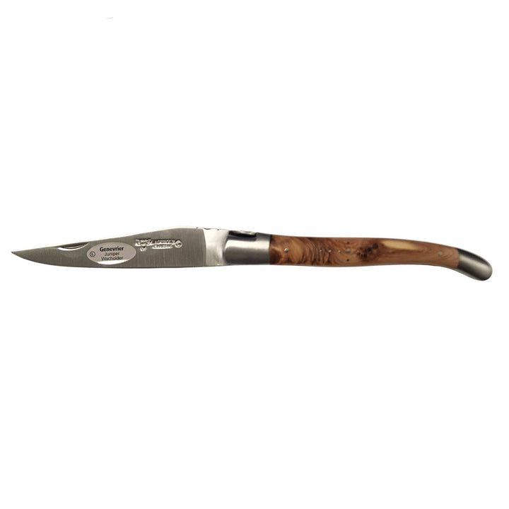 Couteau pliant en genévrier par Laguiole en Aubrac ouvert avec feuille d'érable