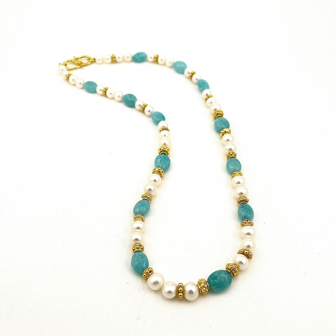Collier avec amazonite, perles et fermoir vermeil par Gemmes Québec fait au Québec
