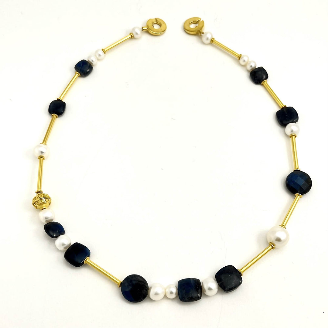 Collier avec labradorite, perles et fermoir vermeil par Gemmes Québec fait au Québec