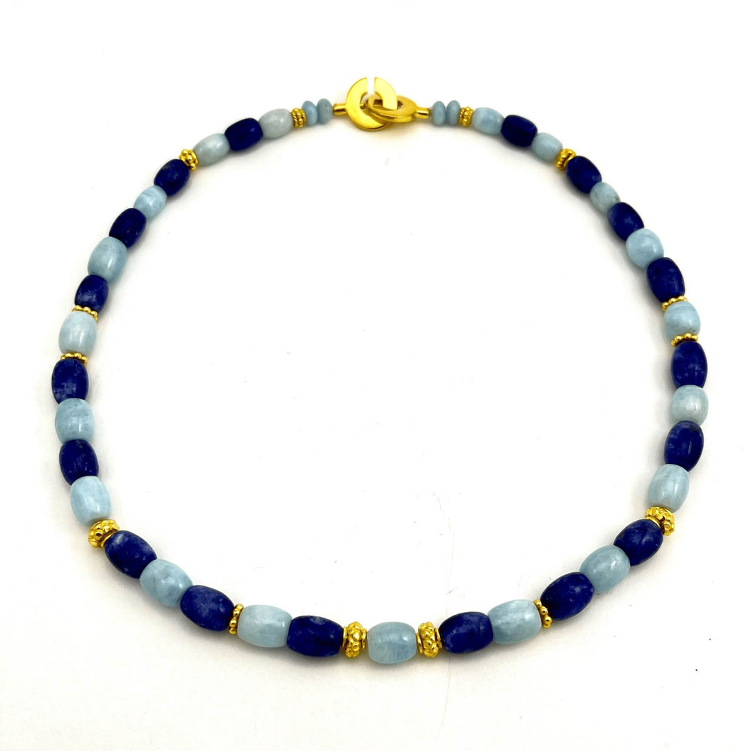 Collier avec aigue-marine, scapolite et billes vermeil par Gemmes Québec