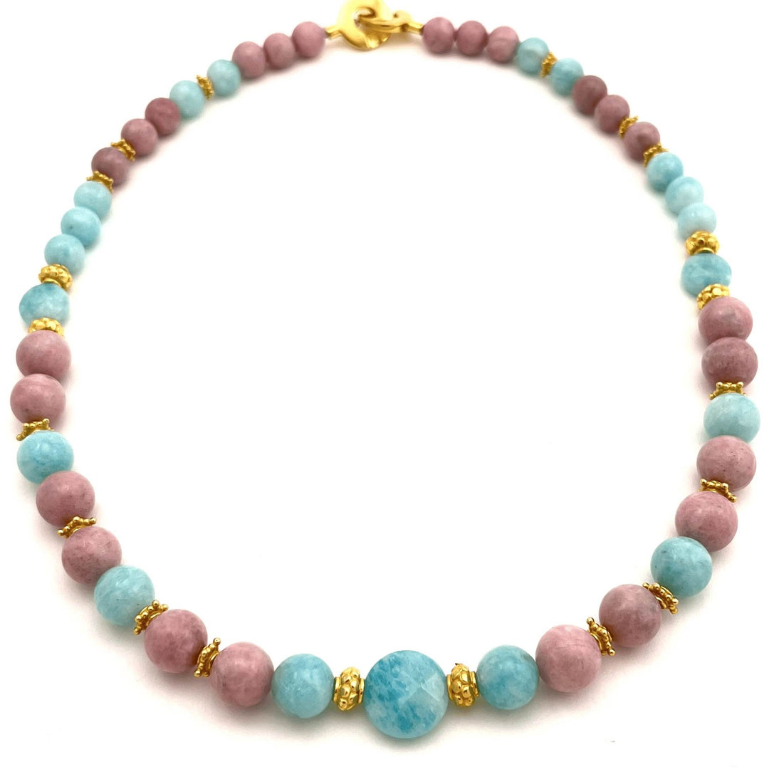 Collier de pierres québécoises roses et turquoises