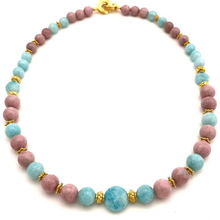 Collier de pierres québécoises roses et turquoises