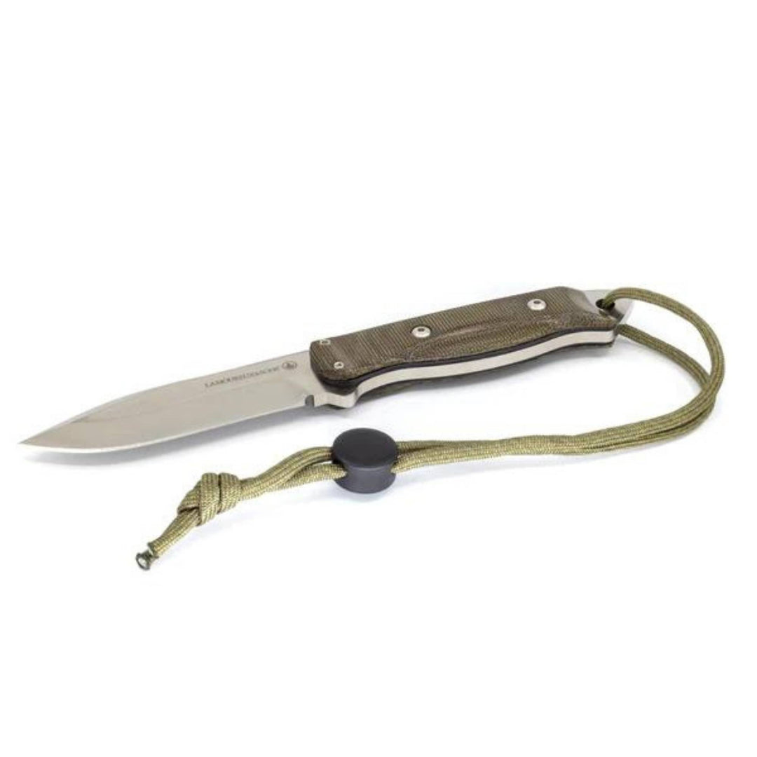 Couteau de chasse Matawinie pro-guide olive par Lamoureux and sons couché