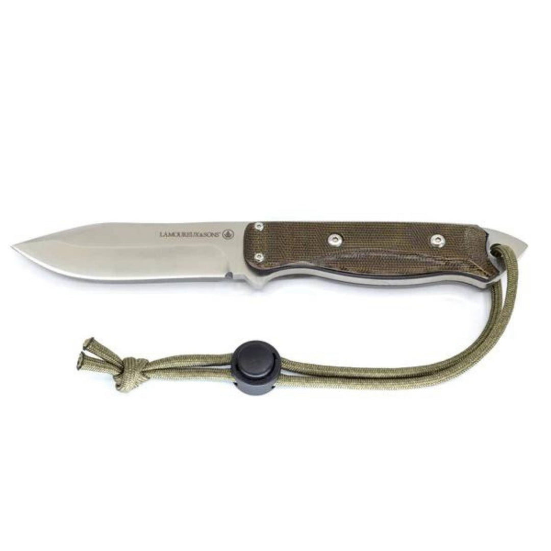 Couteau de chasse Matawinie pro-guide olive par Lamoureux and sons vu de dessus