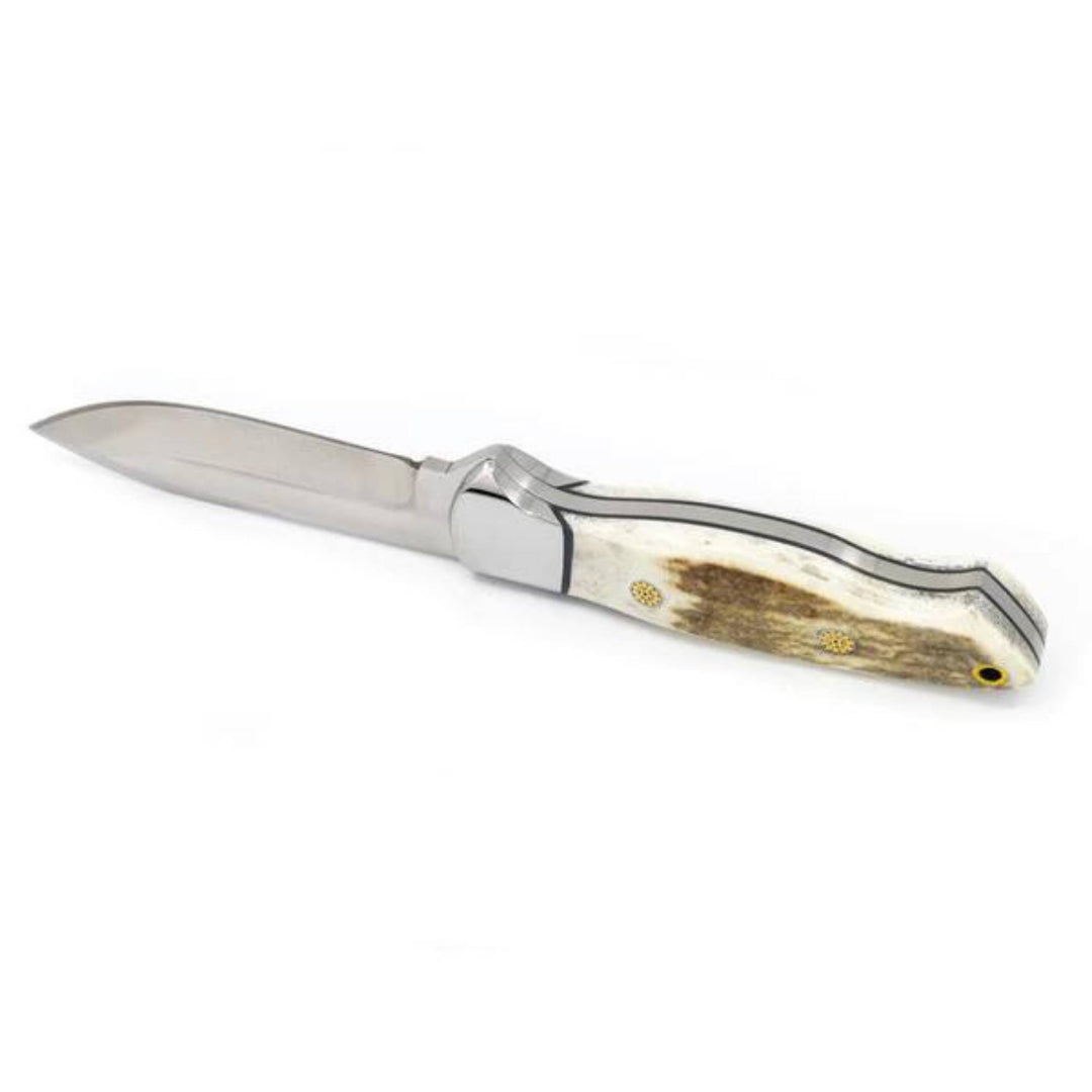 Couteau de chasse Schefferville par Lamoureux and sons avec manche en bois de cerf sur le dos