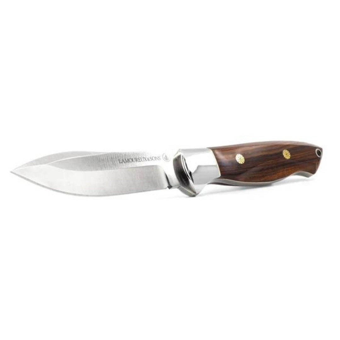 Couteau de chasse Schefferville avec manche en bois de cocobolo par LAmoureux and sons vu de 3/4