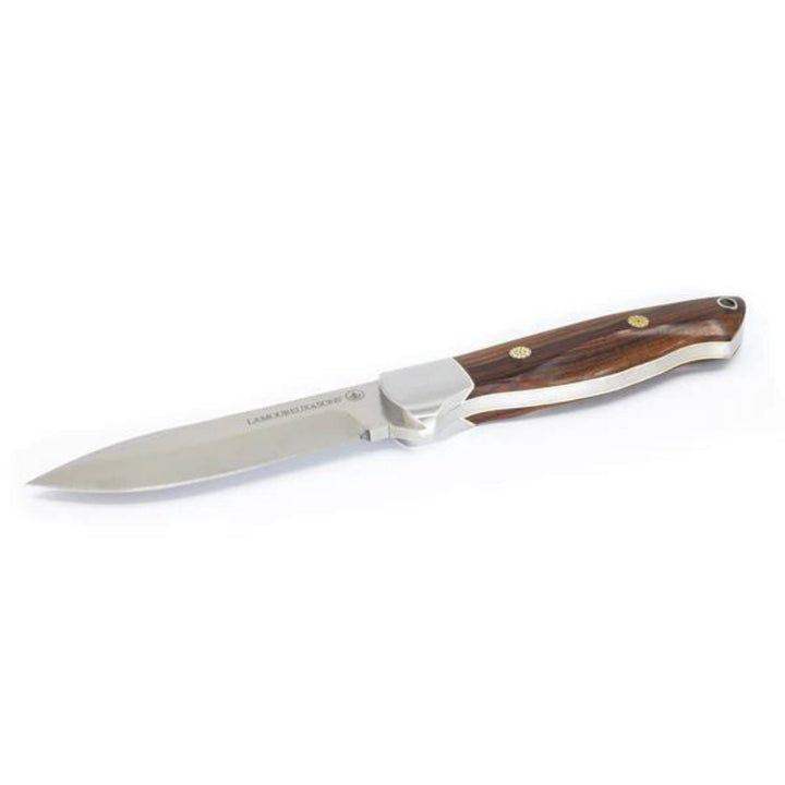 Couteau de chasse Schefferville avec manche en bois de cocobolo par LAmoureux and sons couché