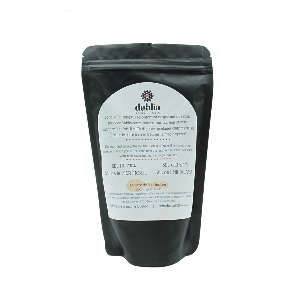 Sachet de sel de bain à l'eucalyptus par Dahlia vu de derrière