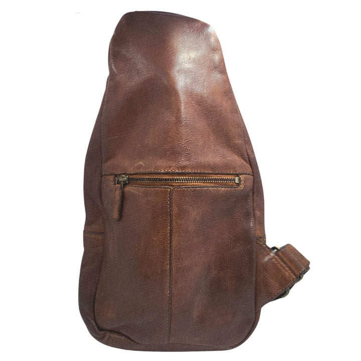 Sac en cuir de vache couleur cognac par Adrian Klis vu de derrière sans bandoulière